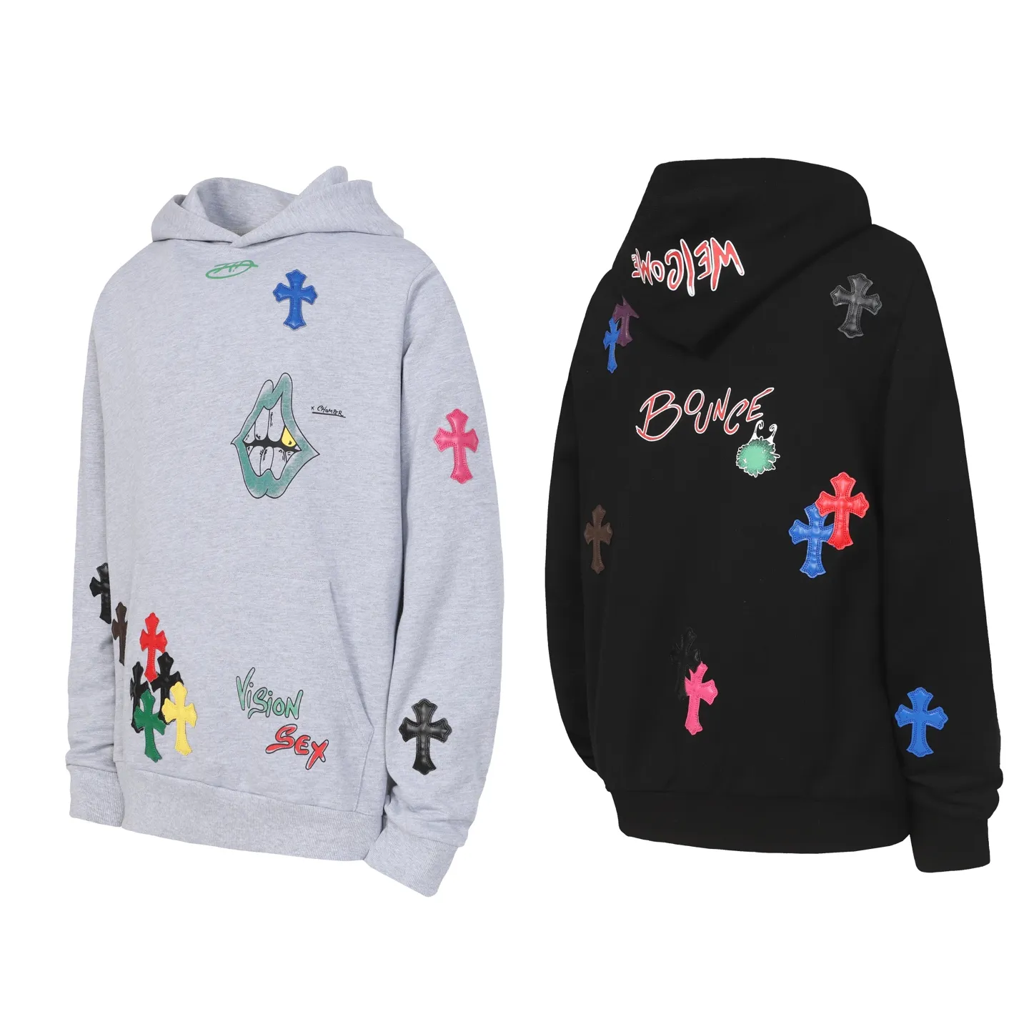 P280 #L3107 cross-border model. Those who pursue quality should not place an order. -Chrome Hearts/Chrome Hearts graffiti spoof printed leather cross✝️Hooded sweatshirt - High weight, high density and high quality. The wool is soft, delicate and skin-friendly. It feels soft and silky. It has excellent warmth and skin-friendly properties. XL